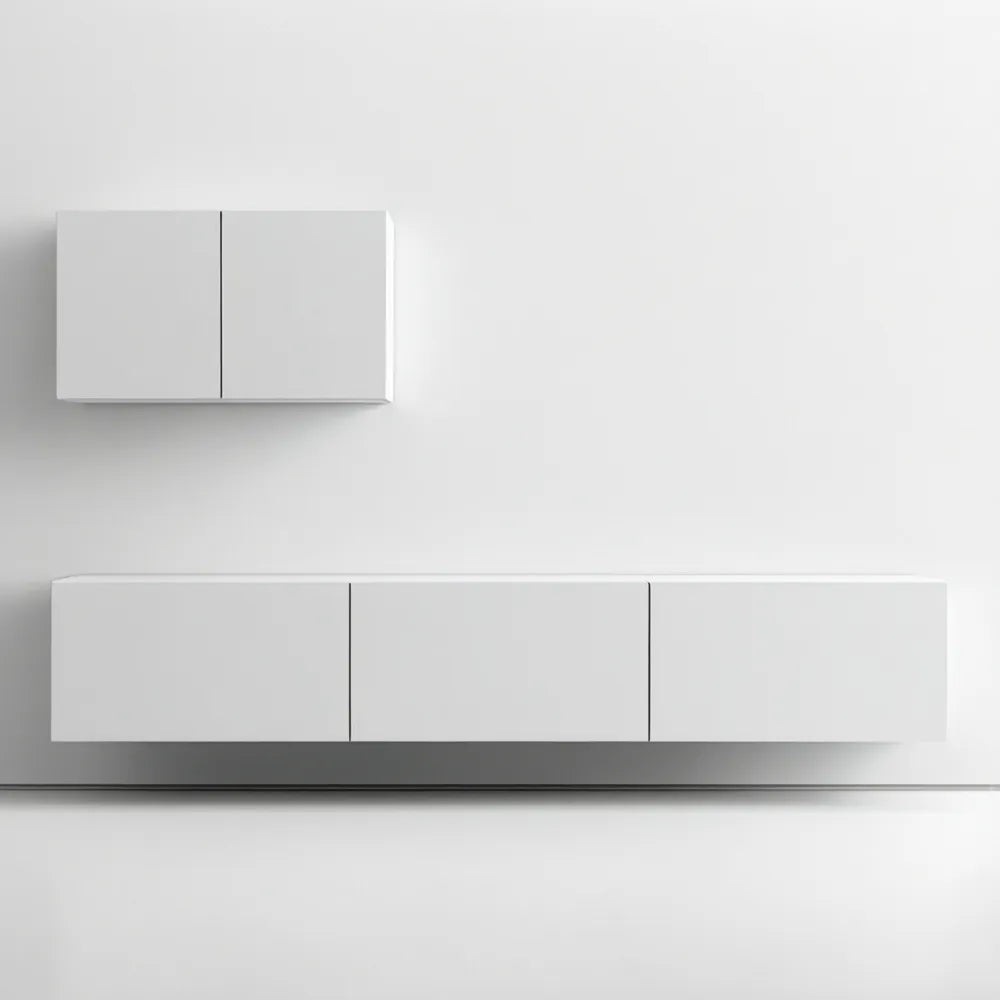 Biały wiszący zestaw szafek 180 × 30 × 32 cm z modułem górnym 70 × 30 × 40 cm
