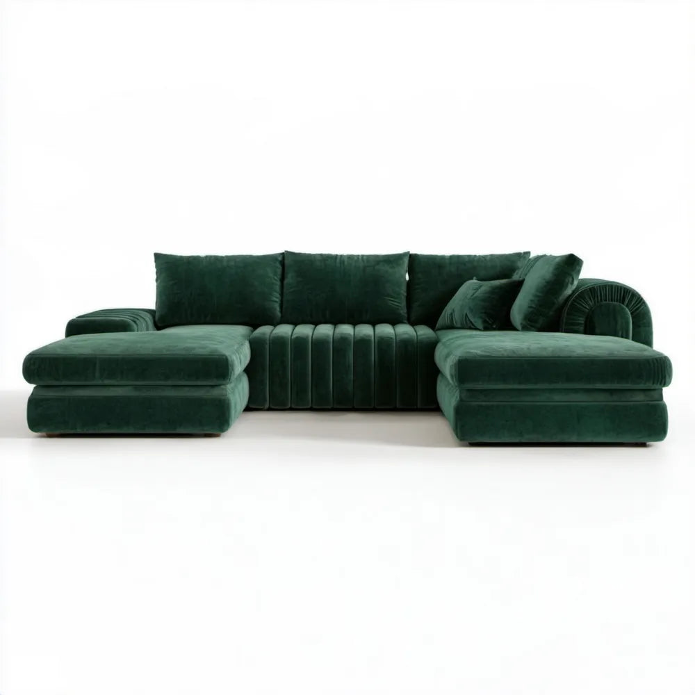 Sofa modułowa w kształcie litery U z szezlongami, ciemnozielona, 330 x 175 x 85 cm