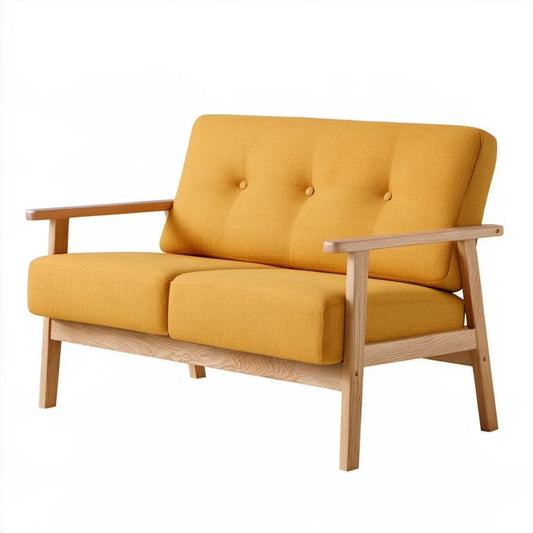 Dwuosobowa sofa musztardowo-żółta z ramą z litego drewna 120 x 76 x 80 cm