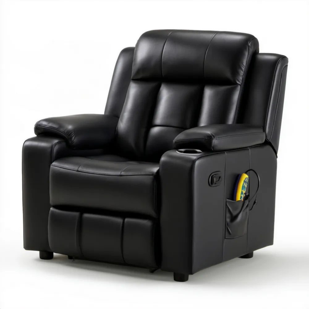 Czarny rozkładany fotel relaksacyjny z ekoskóry PU 90 x 95 x 104 cm