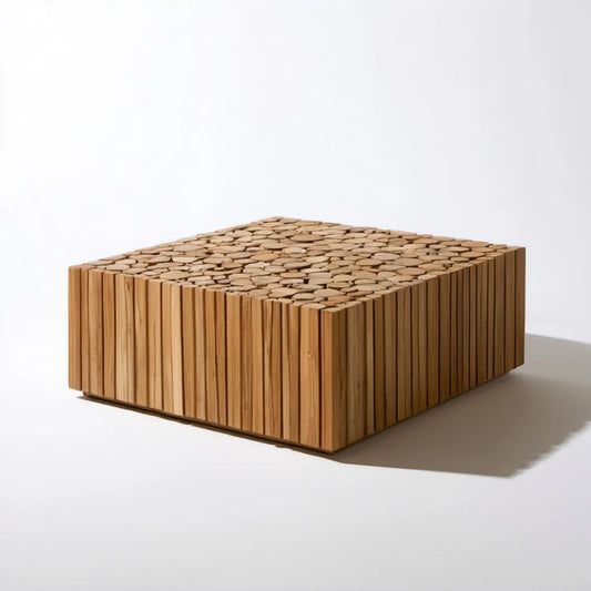 Kwadratowy stolik kawowy z litego drewna tekowego, naturalny brąz, 60 x 60 x 35 cm