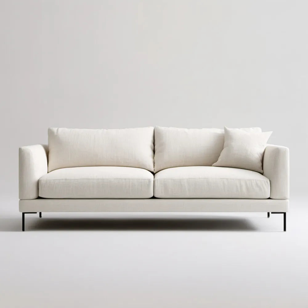 Kremowa sofa dwuosobowa z czarnymi metalowymi nogami 220 x 95 x 82 cm