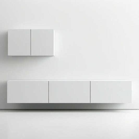 Biały wiszący zestaw szafek 180 × 30 × 32 cm z modułem górnym 70 × 30 × 40 cm
