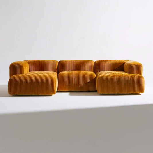 Trzyosobowa sofa ze sztruksową tapicerką, musztardowa, 220 x 95 x 72 cm