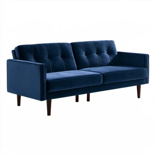Granatowa sofa trzyosobowa z ciemnobrązowymi nóżkami, 210 x 85 x 84 cm