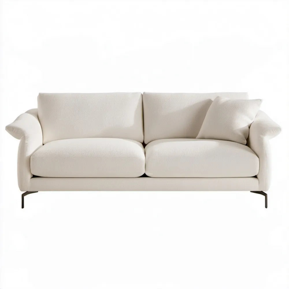 Sofa dwuosobowa bouclé kremowa z czarnymi nogami 180 x 88 x 82 cm