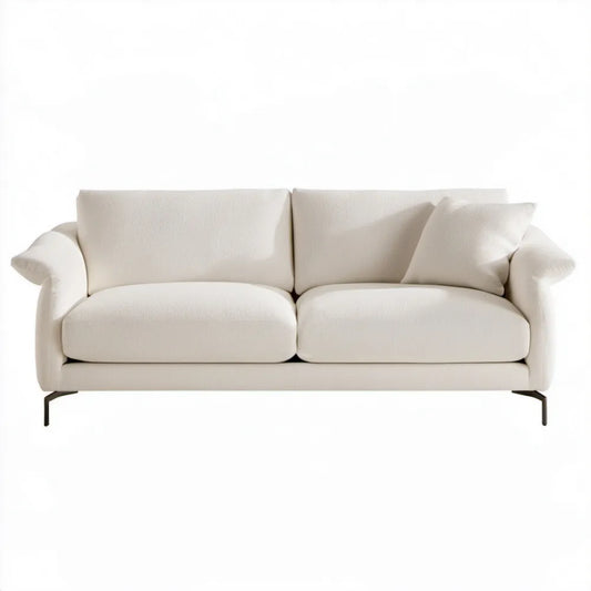 Sofa dwuosobowa bouclé kremowa z czarnymi nogami 180 x 88 x 82 cm