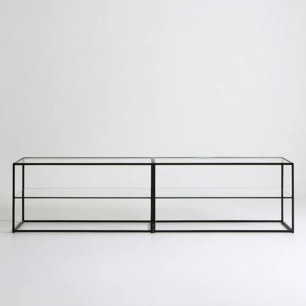 Czarna szafka RTV ze stali i szkła hartowanego, 180 × 40 × 45 cm