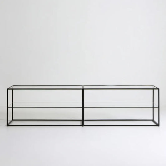 Czarna szafka RTV ze stali i szkła hartowanego, 180 × 40 × 45 cm