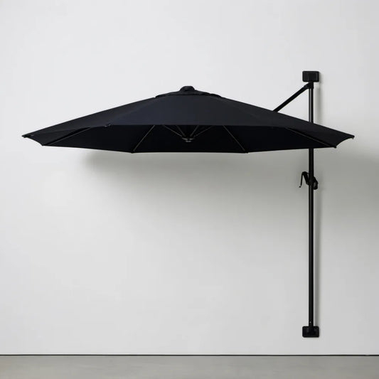 Czarny parasol ścienny aluminiowo-poliestrowy z kwadratową czaszą 250 x 250 cm