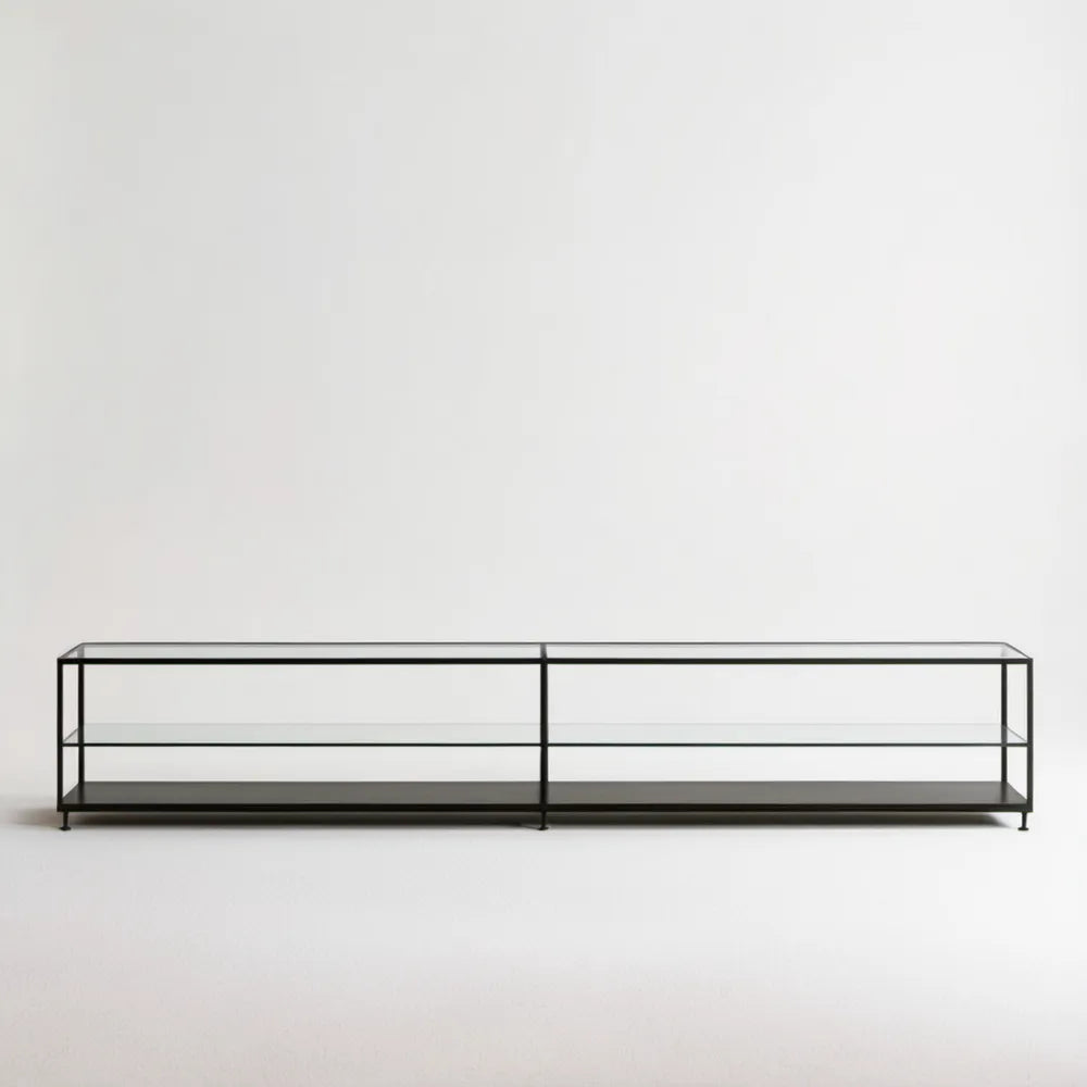 Czarna szafka RTV ze szkłem hartowanym 180 x 40 x 45 cm