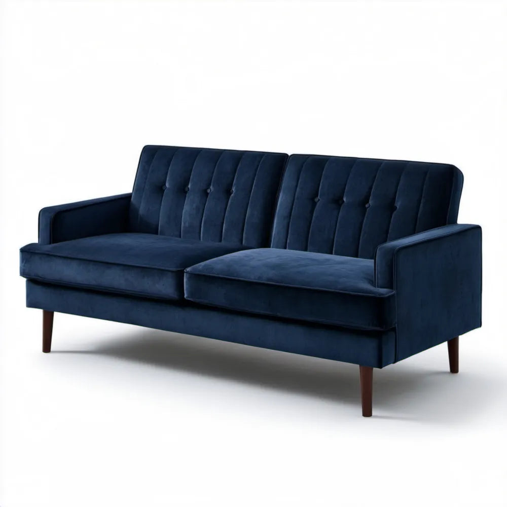 Granatowa sofa trzyosobowa z aksamitną tapicerką, 180 x 82 x 84 cm