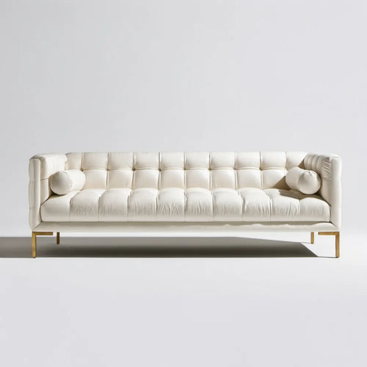 Kremowa sofa trzyosobowa ze złotymi nogami 230 × 90 × 75 cm