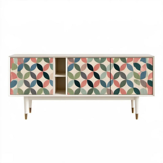 Szafka RTV z MDF 160 × 40 × 80 cm biała z wielokolorowym wzorem geometrycznym
