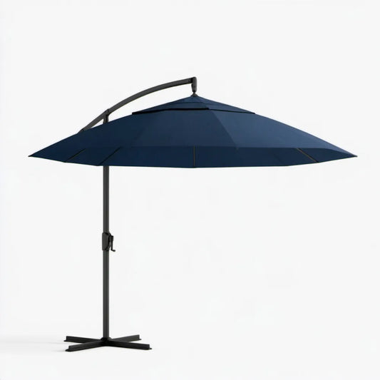 Parasol ogrodowy boczny granatowy z czarną konstrukcją, Ø300 cm