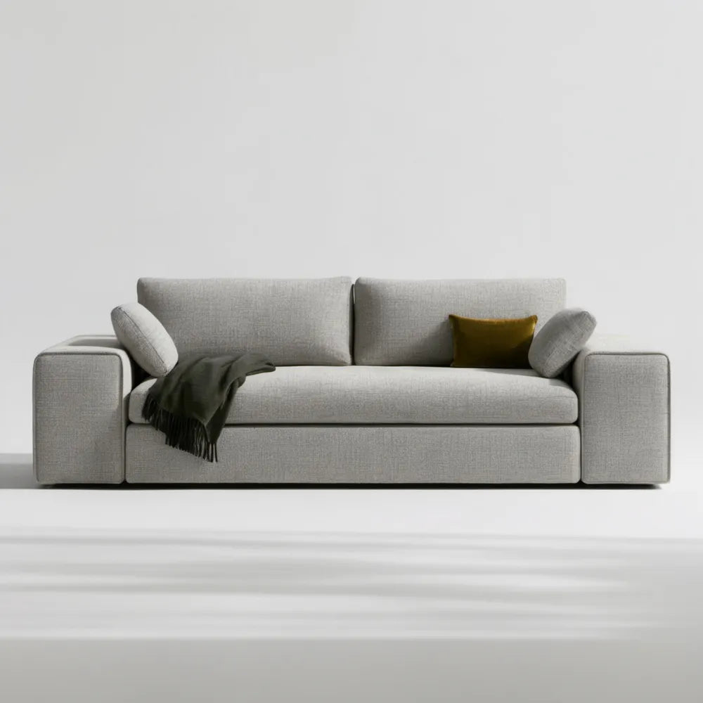 Jasnoszara sofa trzyosobowa z tapicerką poliestrową, 220 x 95 x 82 cm
