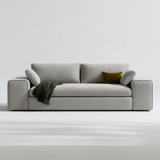 Jasnoszara sofa trzyosobowa z tapicerką poliestrową, 220 x 95 x 82 cm