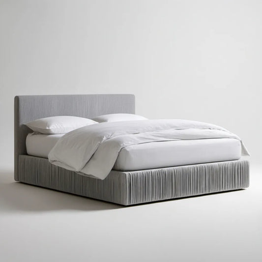 Szare łóżko tapicerowane z poliestru 160 x 200 cm, 172 x 212 x 110 cm