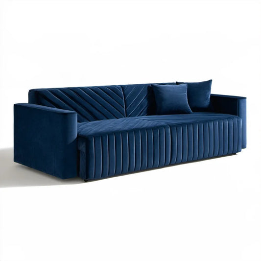 Granatowa sofa trzyosobowa z aksamitu poliestrowego 220 × 90 × 85 cm